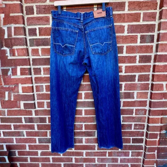 Boss Hugo Boss Jeans Mens Size 32 Button Fly Straight Leg Cotton Linen Blend - Picture 3 of 16